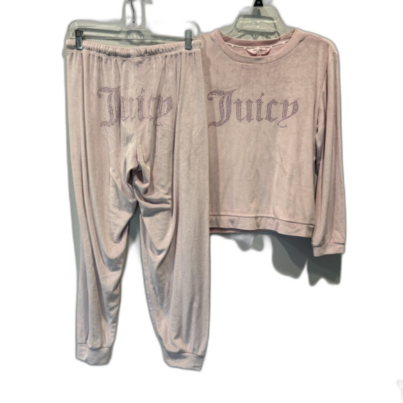 Juicy Couture Pants - Juicy Couture Velour Lounge Set Studded Jogger Pants Pink Y2K Pjs Women Medium
